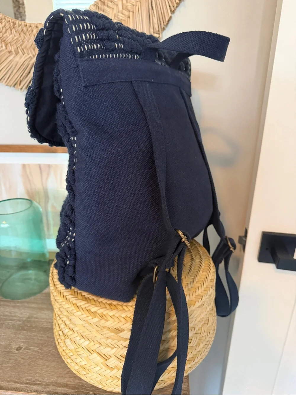 Panache Navy Diamond Pattern Woven Textured Backpack